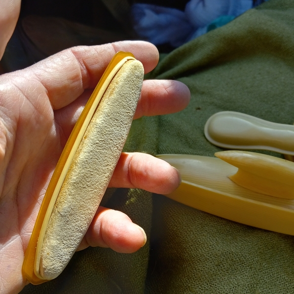 Vintage 1920s 30s Du Barry Ivory Pyralin 5 set Vanity Brush\Powder Jar - Picture 11 of 13